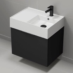 Floating Small Black Bathroom Vanity, Modern, 24 inch